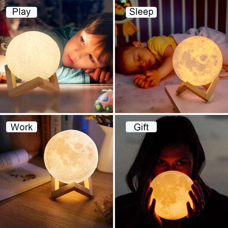 Moon Lamp LED Night Light Battery Powered With Stand Starry Lamp For Bedroom Decor Night Lights Kids Gift Moon Lamp