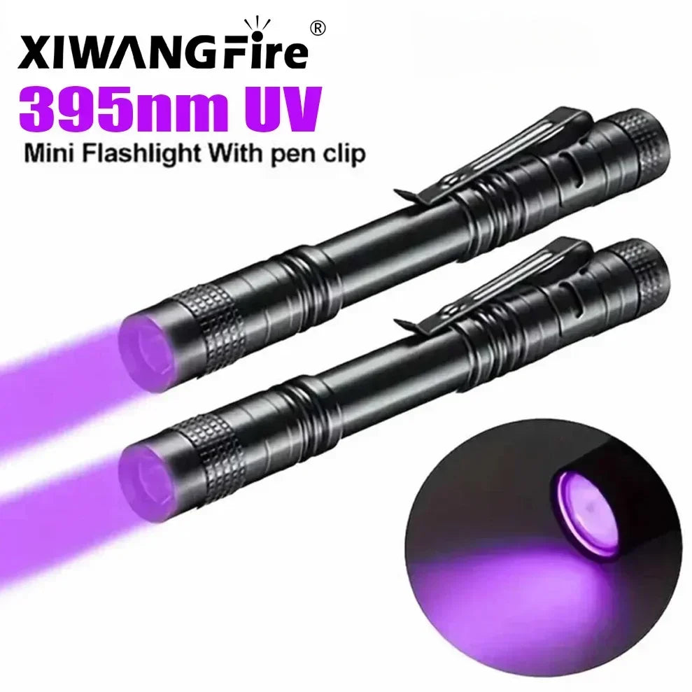 365nm UV Flashlight Ultraviolet Torch With Pen Clip Portable Violet Light Pet Urine Scorpion Detector UV Lamp Use AAA Batteries 