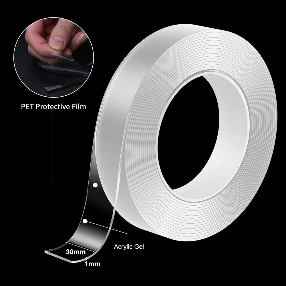 1-10M Nano Double Sided Tape Heavy Duty Transparent Adhesive Strips Strong Sticky Multipurpose Reusable Waterproof Mounting Tape 