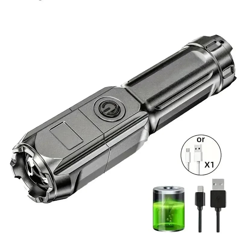 Super Bright LED Flashlight Multi-Functional Rechargeable Torch Zoom 3 Modes Long Shot ABS Waterproof Strong Light For Outdoor