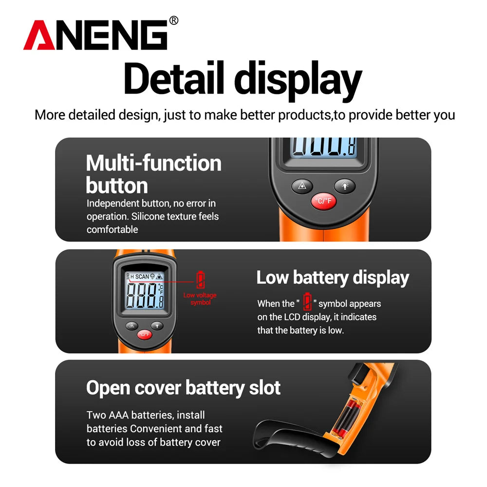 ANENG TH201 High sensitivity digital infrared measuring gun hygrometer backlight screen laser positioning non-contact temperature 