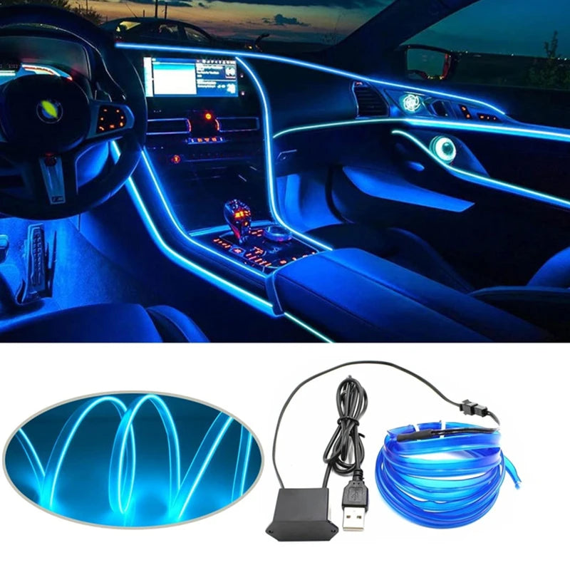 5M Car Environment El Wire LED USB Flexible Neon Interior Lights Assembly Light For Automotive Decoration Lighting Accessories 