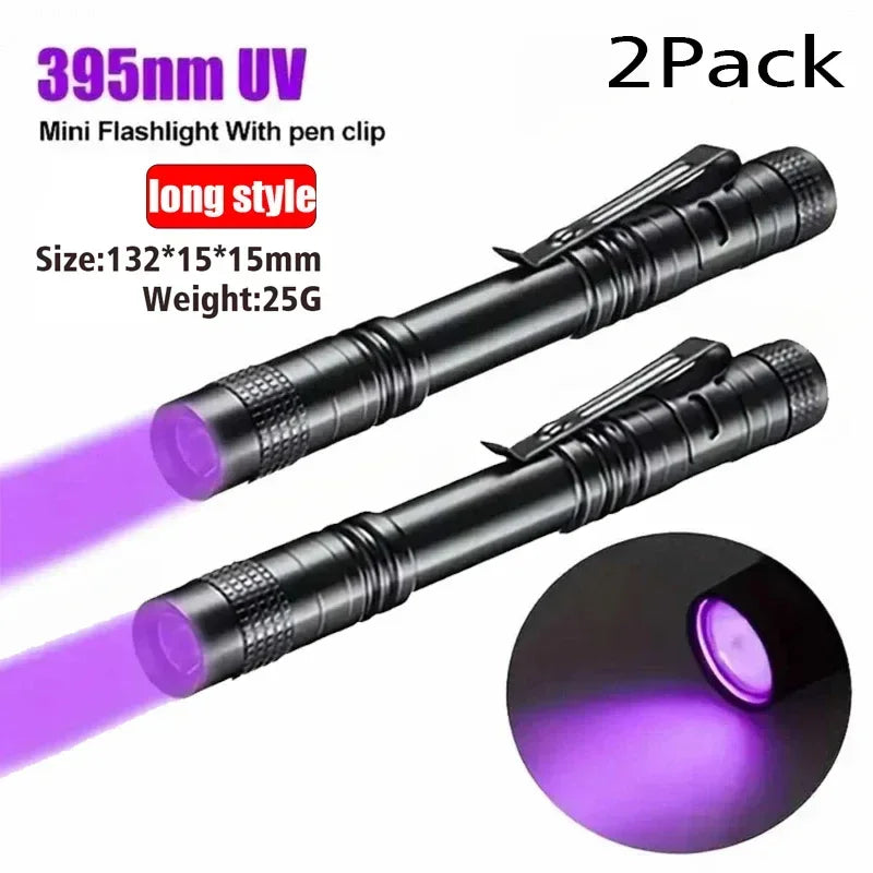 365nm UV Flashlight Ultraviolet Torch With Pen Clip Portable Violet Light Pet Urine Scorpion Detector UV Lamp Use AAA Batteries 