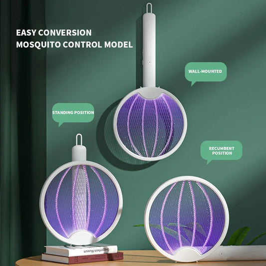 Clearance_Foldable Electric Mosquito Killer Fly Swatter Trap USB Rechargeable Mosquito Racket Insect Killer with UV Light Bug Za 