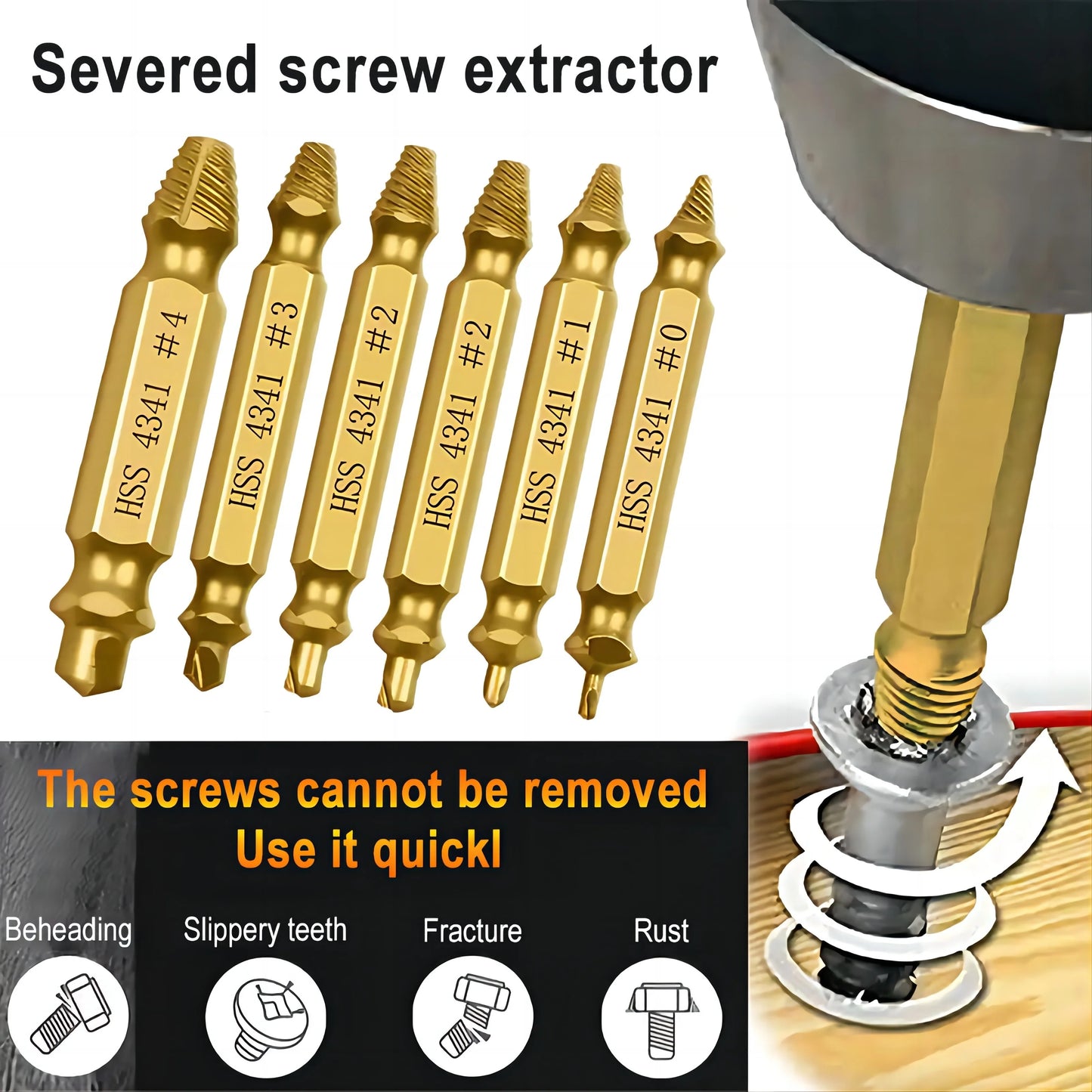 6pcs Damaged Screw Extractor Set: Double Head Screw Remover Tools for Easy Out Bolt Extractor & Broken Head Screw Removers - Hig