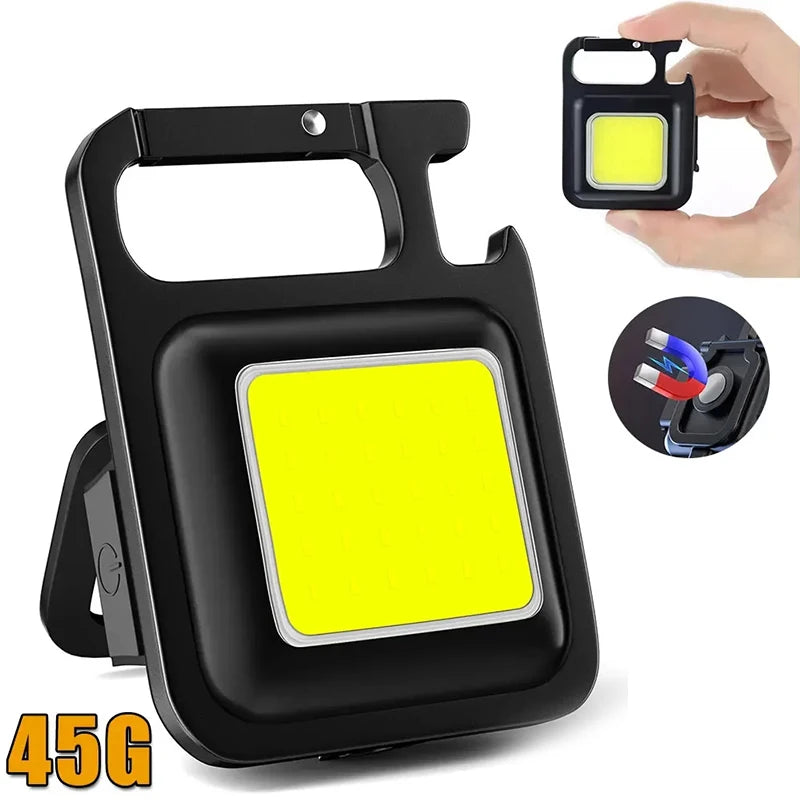 Mini Flashlight Keychain Light COB Work Light USB Rechargeable Lamp with 90° Foldable Side Lights Super Bright Portable Lanterns