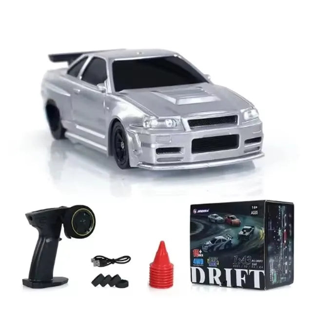 2.4G High speed Drift Rc Car 1/43 4WD Remote Control Car Four Wheel Drive Radio Controlled Mini GTR Racing Model Boy Toy Gift 