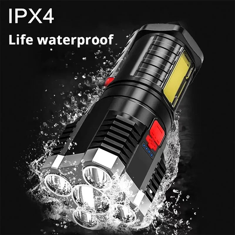 5 Core High Power LED Flashlight Rechargeable Camping Lantern Spotlight COB Side Light 4 Mode Waterproof Adventure Outdoor Torch