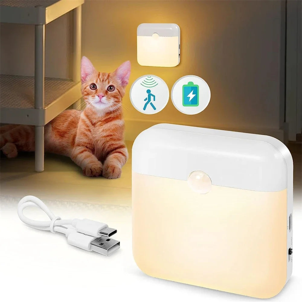 LED Night Light, Human Motion Sensor Lamp USB C Rechargeable Closet Light, Wireless LED Wall Lamp For Stairs Closet Kitchen Bed