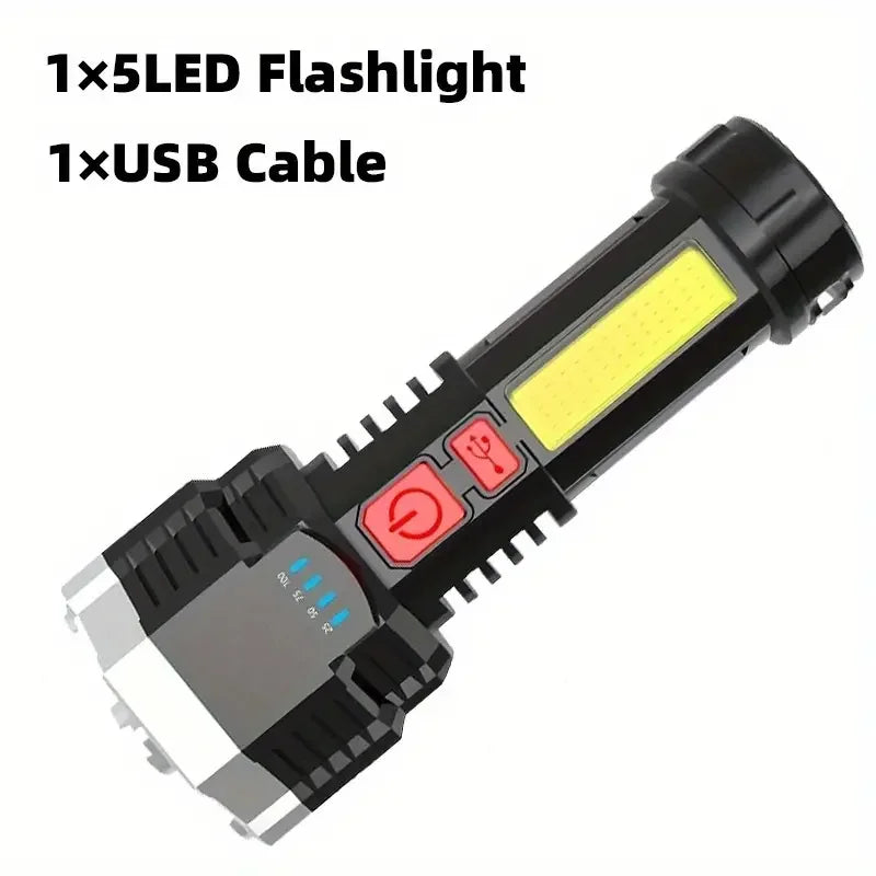 5 Core High Power LED Flashlight Rechargeable Camping Lantern Spotlight COB Side Light 4 Mode Waterproof Adventure Outdoor Torch