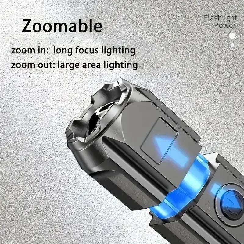 Super Bright LED Flashlight Multi-Functional Rechargeable Torch Zoom 3 Modes Long Shot ABS Waterproof Strong Light For Outdoor