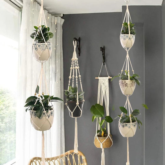 Hanging Plant Handmade Macrame Plant Hanger Flower Pot Planter Hanger Wall Decor Courtyard Garden Hanging Planter Hanging Basket 