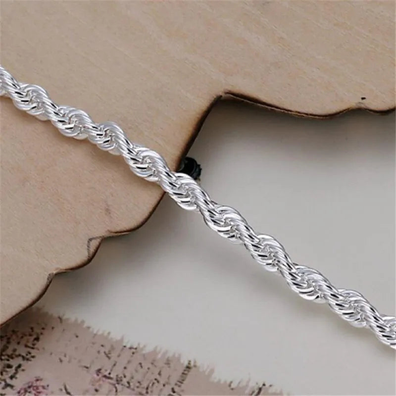 Hot Silver Plated Twisted Rope Bracelet Jewelry For Women And Men Fashion Chain Charm Flash Jewelry