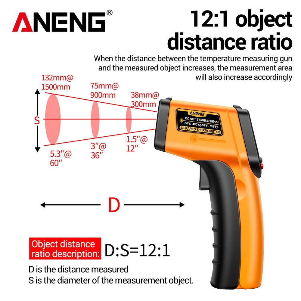 ANENG TH201 High sensitivity digital infrared measuring gun hygrometer backlight screen laser positioning non-contact temperature 