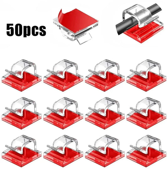 50PCS Cable Organizer Clips Cable Management Wire Manager Cord Holder USB Charging Data Line Bobbin Winder Wall Mounted Hook 