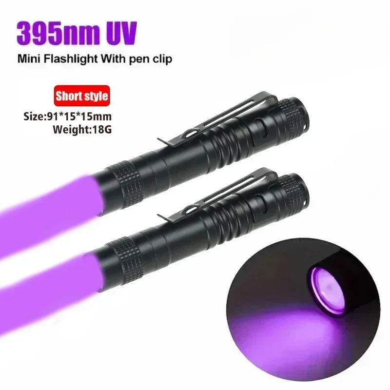 365nm UV Flashlight Ultraviolet Torch With Pen Clip Portable Violet Light Pet Urine Scorpion Detector UV Lamp Use AAA Batteries 