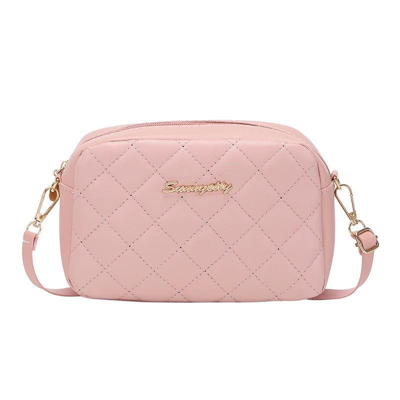 #228 Diamond-shaped quilted zipper square bag, metal lettering shoulder bag, fashionable woman shoulder bag, camera casual bag