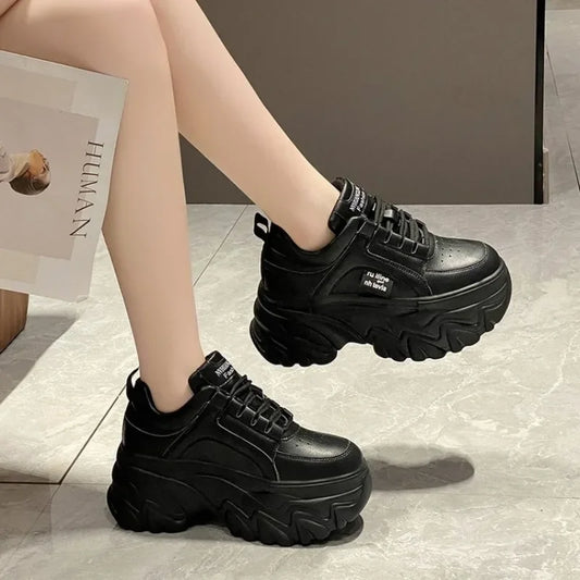 Women Shoes Trend White Black Chunky Sneakers Autumn Winter Thick Bottom Dad Shoes High Quality PU Leather Platform Sneakers New