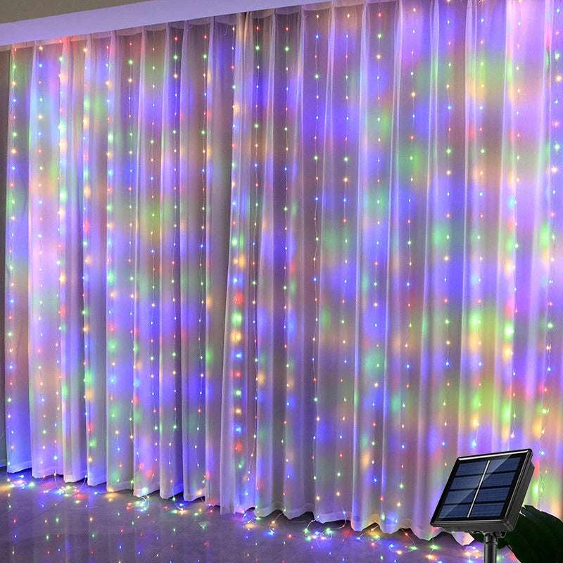 Solar Curtain Light Outdoor Waterproof Solar Fairy Garland String Lights for Garden Yard Pavilion Wedding Party Holiday Decor