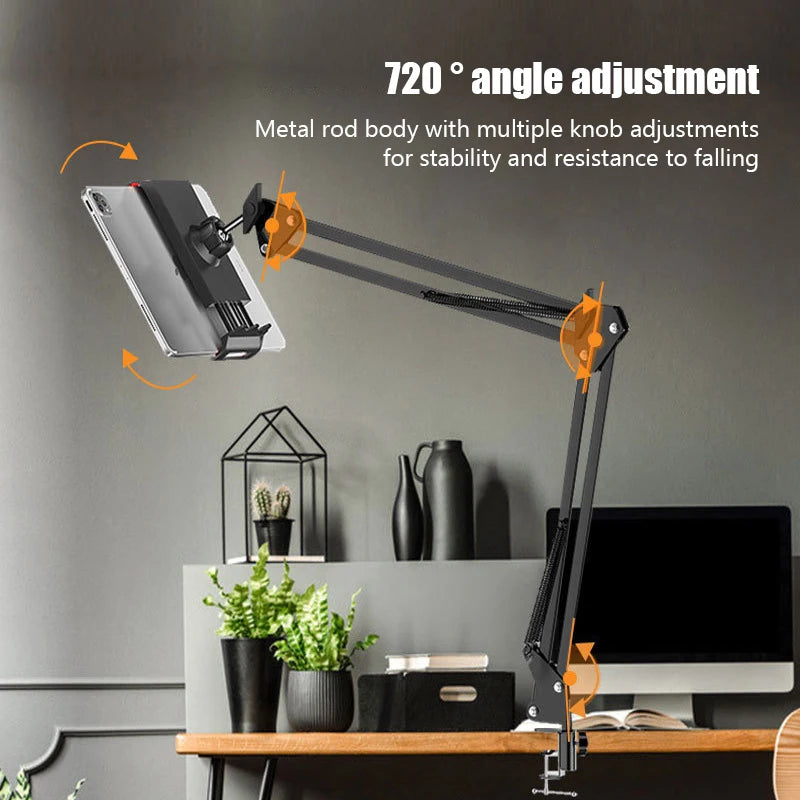 360° Rotating Long Arm Phone Tablet Holder Overhead Stand Desktop Bed Lazy Cantilever Bracket for Huawei Xiaomi iPhone ipad