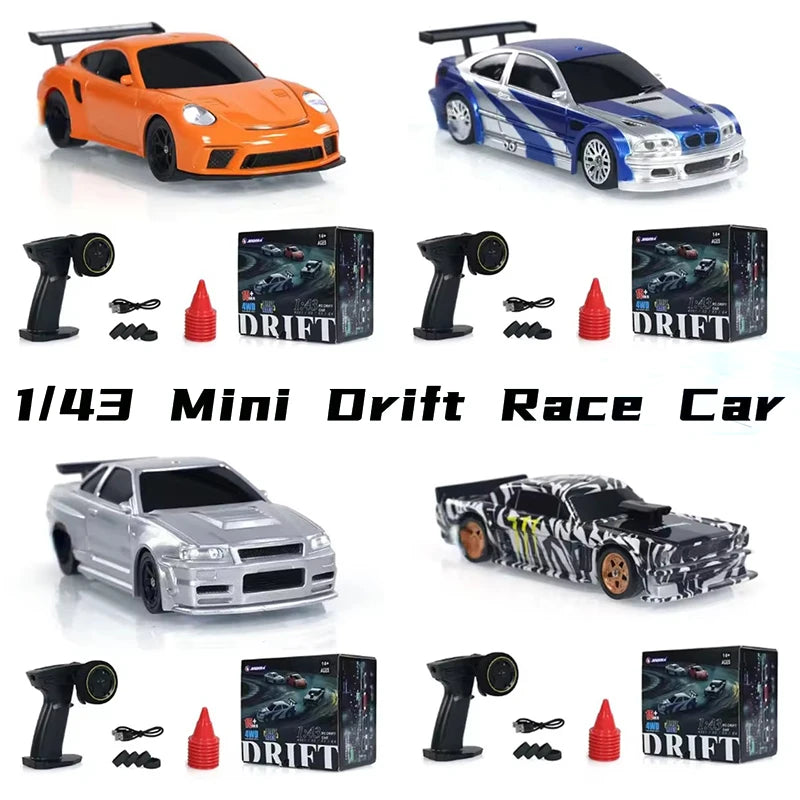 2.4G High speed Drift Rc Car 1/43 4WD Remote Control Car Four Wheel Drive Radio Controlled Mini GTR Racing Model Boy Toy Gift 