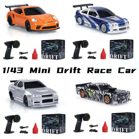 2.4G High speed Drift Rc Car 1/43 4WD Remote Control Car Four Wheel Drive Radio Controlled Mini GTR Racing Model Boy Toy Gift 