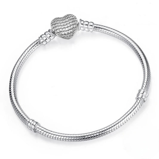 Hot Sale New Silver Color Bracelet Shiny Zircon Heart Bracelet Love Bracelet For Women Fit Original Charm Jewelry Gift